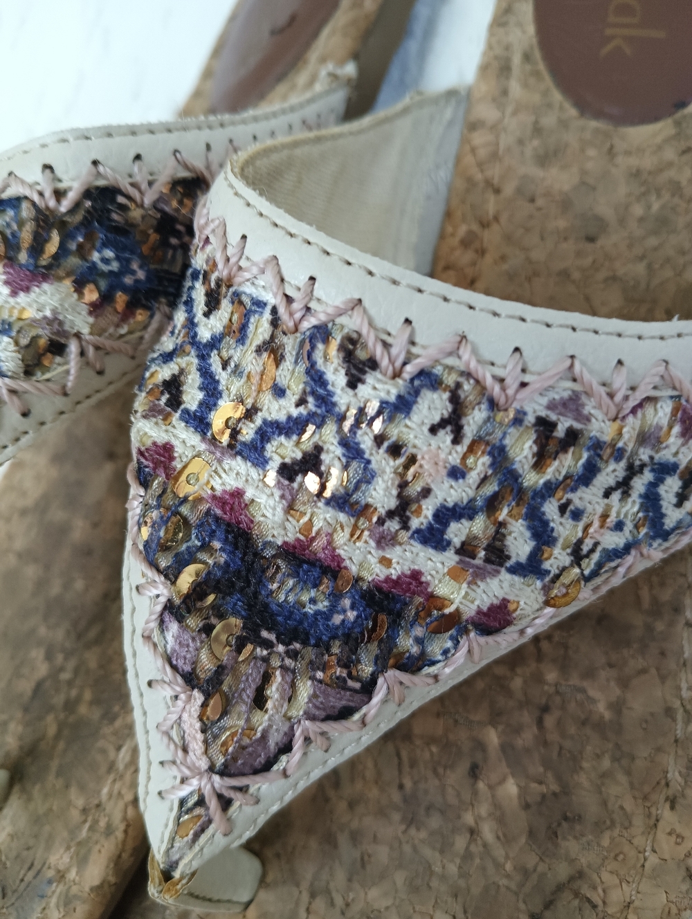 The Sak Embroidered Cork Thong Sandals Boho Hippy Beach Summer Festival Flats 9 - Picture 4 of 9